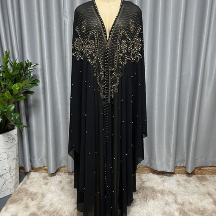 Muslim Style Rhinestone Beaded High Density Chiffon Cape And Shawl
