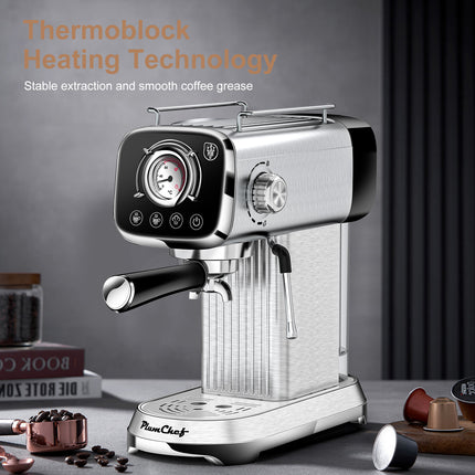 20 Bar Professional Espresso Machine With Milk Frother, Single & Double Shot, ESE Pod Compatible, Visual Display Of Pressure, Removable Water Tank For Cappuccino, Latte, Machiato For Home Barista