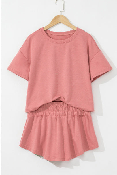 Black 2pcs Cropped Tee And Ruffle High Waist Skort Set