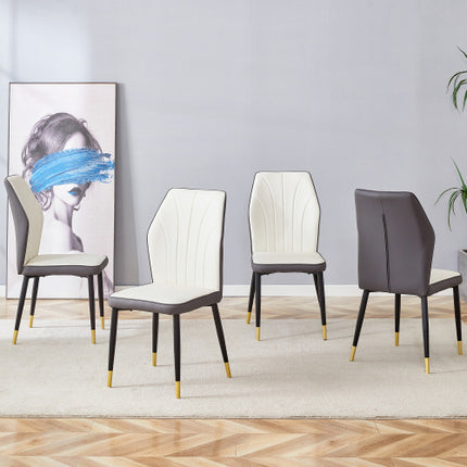 4 Modern Dining Chairs With Stylish PU Patterned Backrest And Black Metal Legs For A Comfortable Home Experience In The Kitchen, Bedroom And Office.
