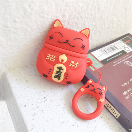 Compatible with Apple, Cute lucky cat airpods silicone anti-fall protective cover