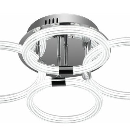 Modern LED Ceiling Light, Flush Mount Ceiling Light With Dimmable Remote Control, 6Rings Acrylic Ceiling Light Fixture For Bedroom, Living Room, Kitchen, Office Lamps 4 Heads