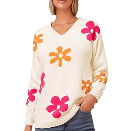 Womens Floral V Neck Casual Long Sleeve Knit Topversatile And Easy To Style