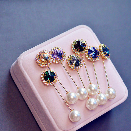 Pearl crystal one word pin scarf buckle brooch