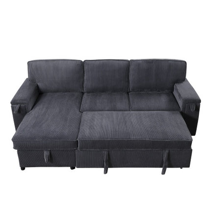 U STYLE Upholstery Sleeper GREY Sectional Sofa With Storage Space