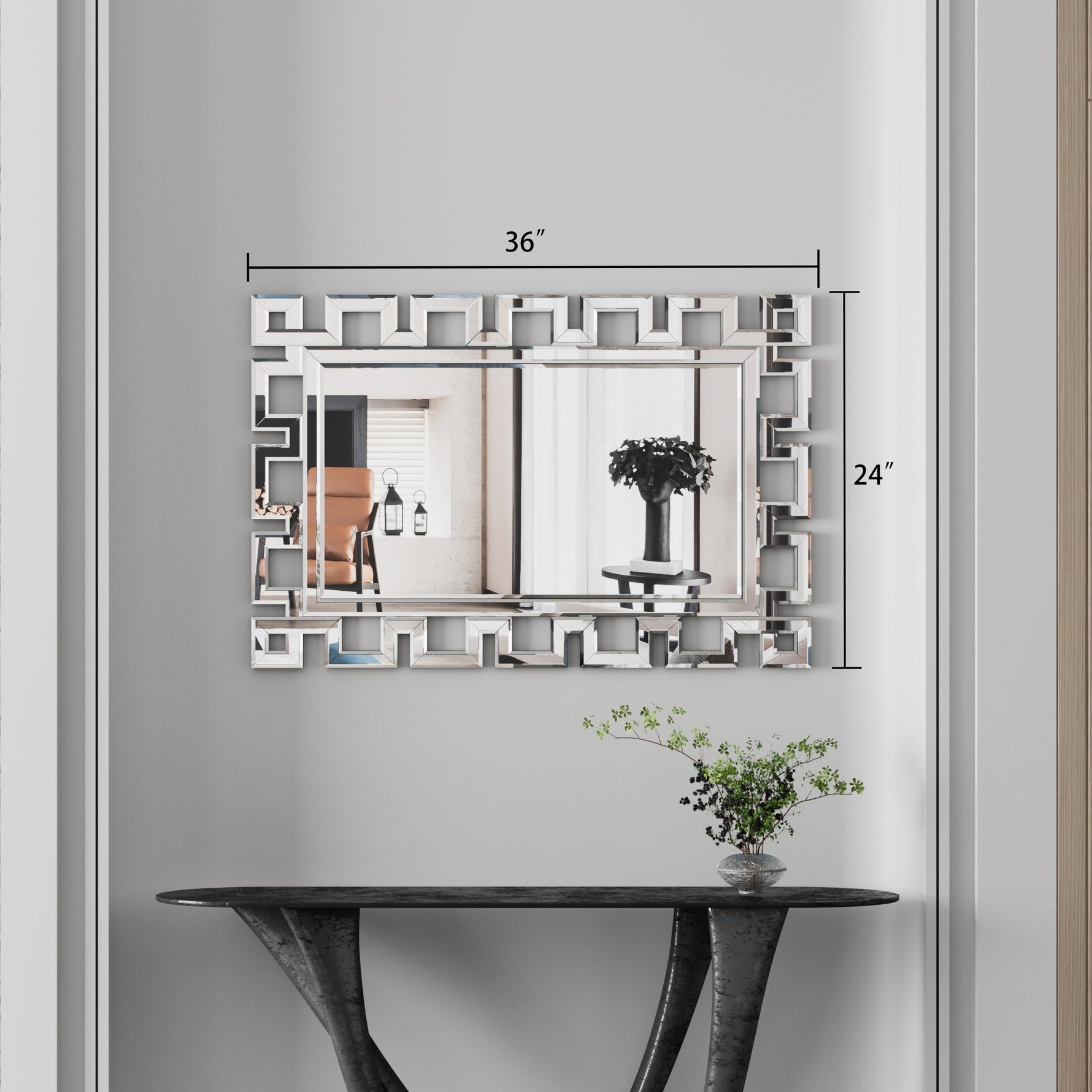 Grand miroir rectangulaire en argent, mural, décoratif pour salon, chambre ou entrée, avec miroir HD clair, de la marque eprolo.