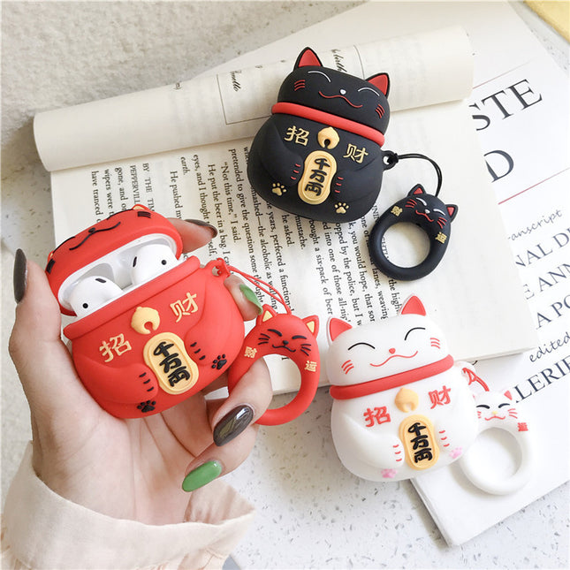 Compatible with Apple, Cute lucky cat airpods silicone anti-fall protective cover