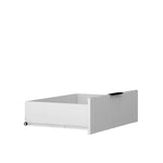 Armoire blanche eprolo pour chambre avec portes coulissantes, étagères ouvertes, tiroirs et espace pour vêtements.