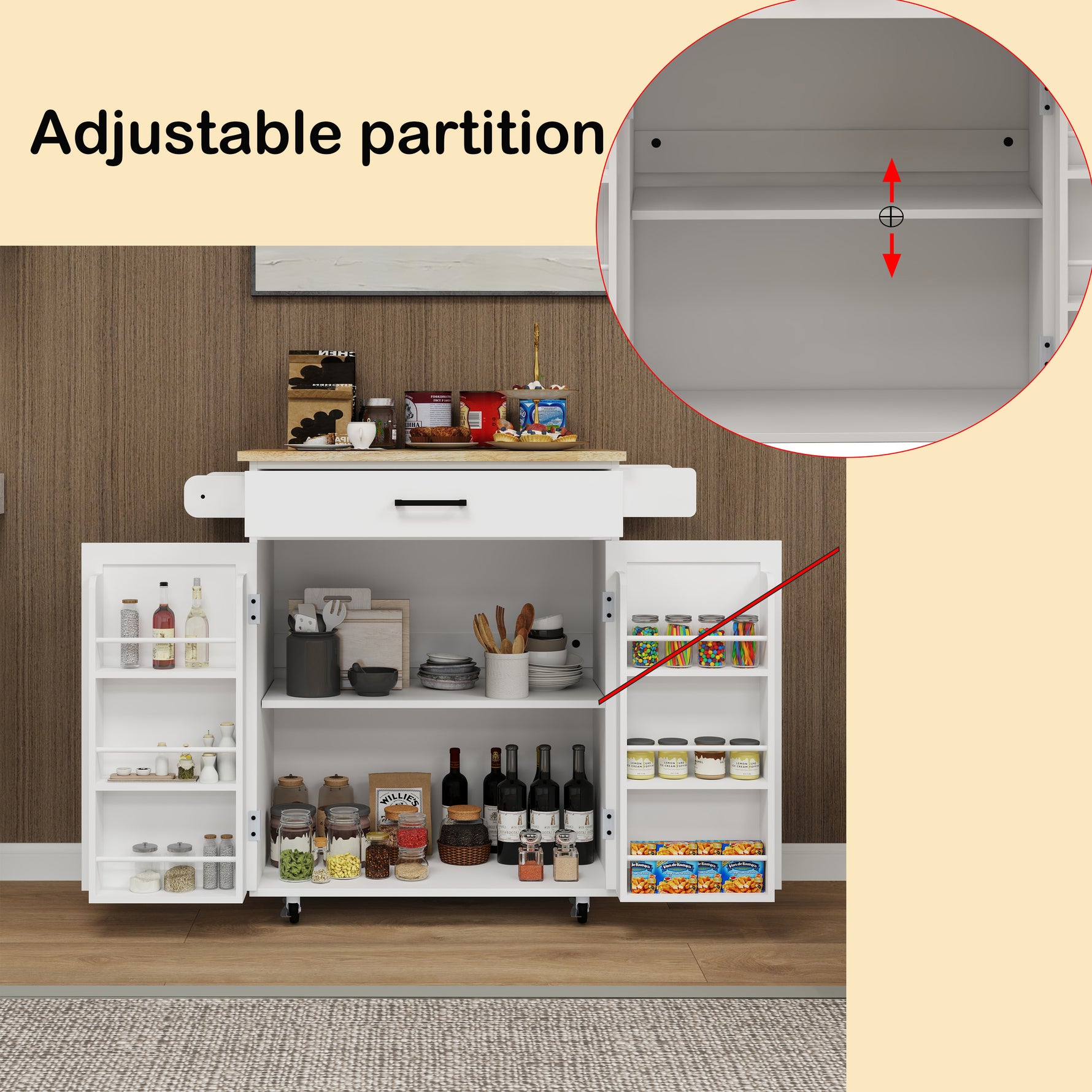 Carroir d'île de cuisine eprolo avec tiroir, portes, étagères ajustables et porte-serviettes, mobilier d'entrée pratique et moderne
