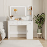 Miroir intelligent et coiffeuse avec tiroirs et armoires de rangement, meuble de chambre pour maquillage et beauté, eprolo