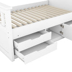 Cadre de lit plateforme double avec rangements, étagères et tiroirs blancs, en bois, par eprolo, pour chambre moderne.