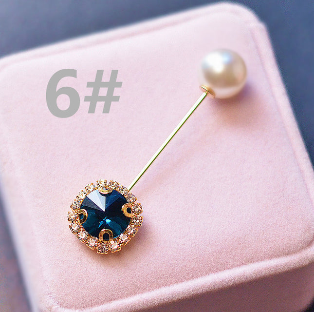 Pearl crystal one word pin scarf buckle brooch