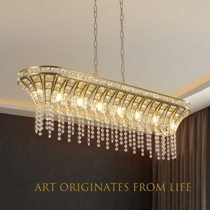 Modern Champagne Gold Kitchen Island Lamp - Oval Crystal Ceiling Chandelier Unavailable Platform- Temu
