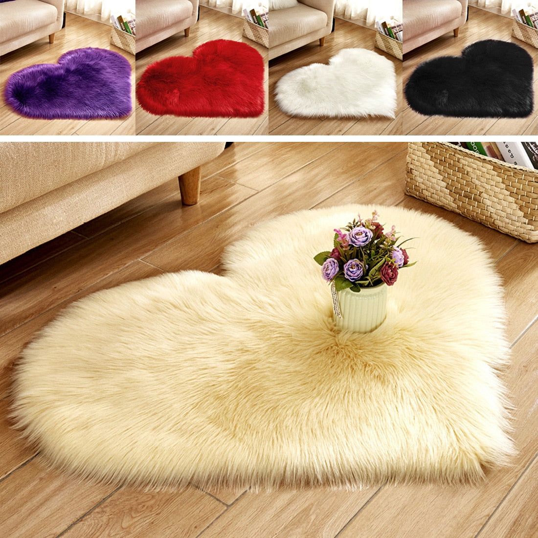 Tapis en laine artificielle cœur d'amour, moelleux et fluffy, parfait pour salon ou chambre, par eprolo, tapis d'ameublement doux