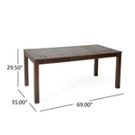 Table MANILA de 69 pouces d'eprolo, en bois massif, avec surface lisse et pieds robustes, pour salon ou salle à manger.