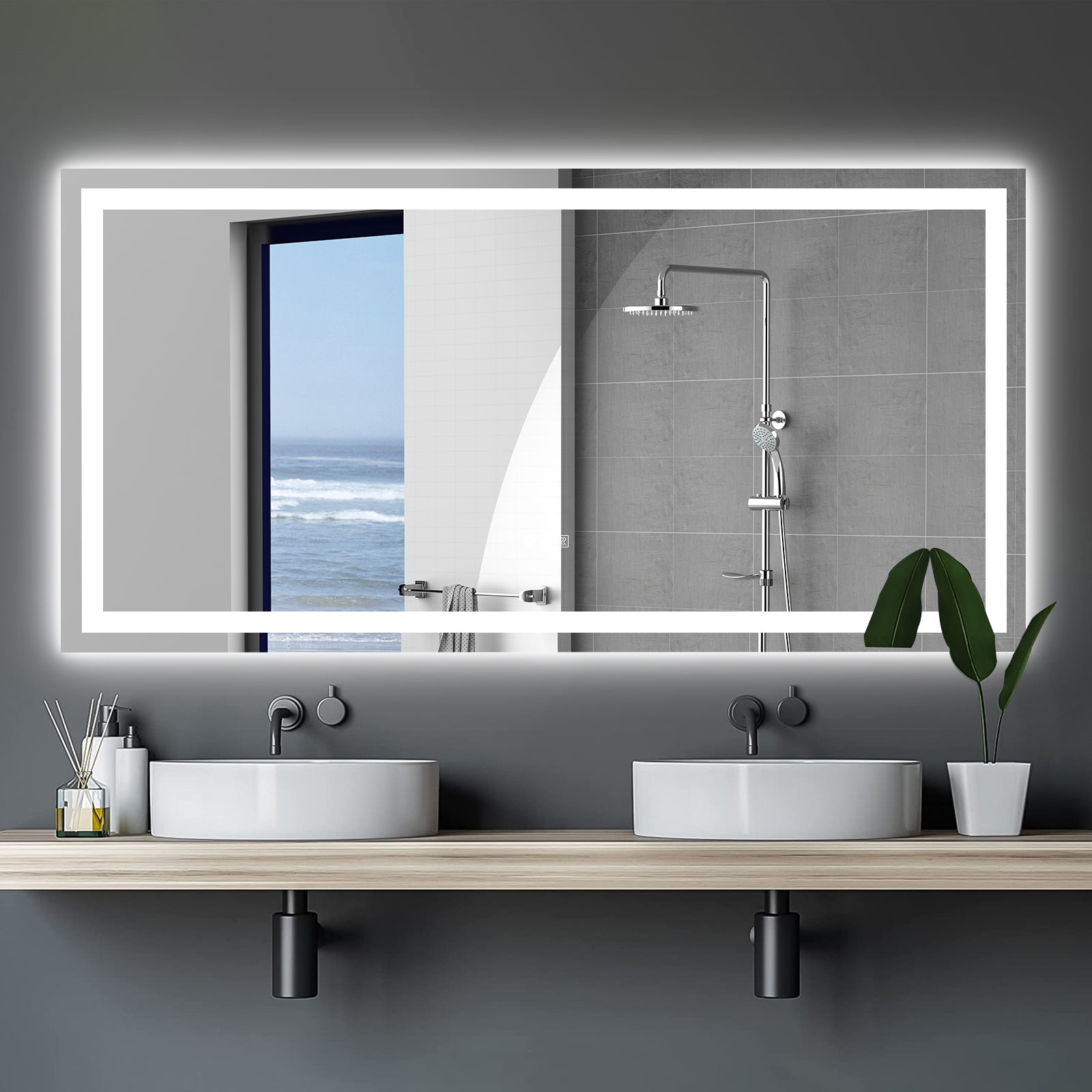 Miroir de salle de bain LED anti-buée et dimmable de 72x36 pouces, miroir de vanity lumineux par eprolo.