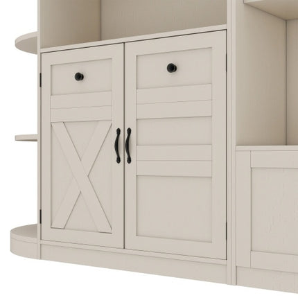 Multifunctional Left-right Combination Hall Cabinet  Can Be Used Separately  With Storage And 4 Hooks, Storage Cabinet Hall Tree 2 In 1 For Living Room, Kitchen And Hallway,antique Beige