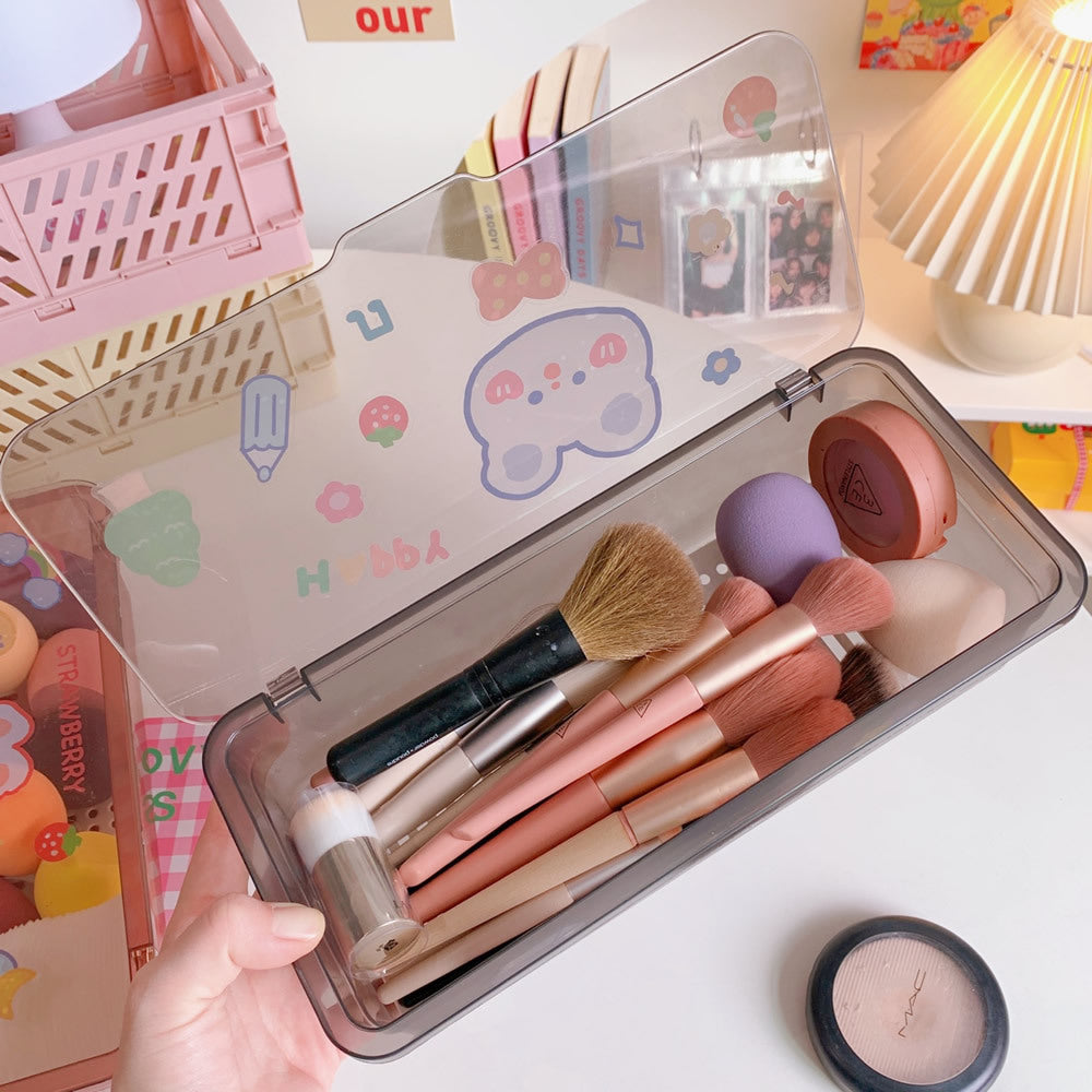 Boîte de rangement pour cosmétiques eprolo, grande capacité, avec couvercle, pour éponges de maquillage et pinceaux.