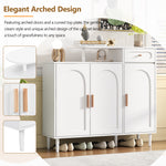 Meuble d'entrée blanc ON-TRANS avec portes arquées, tiroirs, étagères réglables et pieds en bois massif, mobilier eprolo.