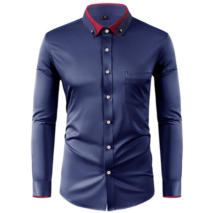 Color Effect Collar Design Solid Color Slim Fit Men's Shirt