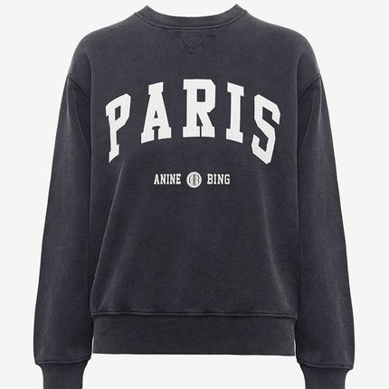 Women's Letter PARIS Black And Gray Round Neck Cotton Sweater
