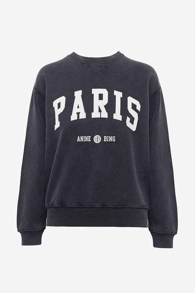 Women's Letter PARIS Black And Gray Round Neck Cotton Sweater