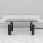 Table basse rectangulaire en verre noir de style moderne, meuble de salon avec surface claire et design élégant, par eprolo.