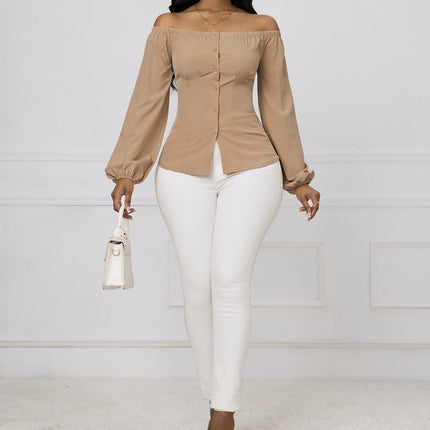 Ladies' Solid Color One Shoulder Waist Slimming Fashion Shirt