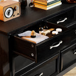 commode moderne à 3 tiroirs eprolo avec 7 tiroirs, meuble de rangement noir avec poignées métalliques, dimensions 47,6''L x 15,7''W