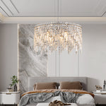 Lustre rond en cristal argenté de luxe eprolo, chandelier rond brillant avec pendeloques en cristal, design élégant et sophistiqué