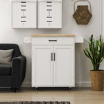 Mobilier d'entrée eprolo avec chariot roulant, tiroir, portes, étagères réglables et porte-serviettes, en bois fonctionnel.
