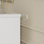 Commode moderne blanche à 3 tiroirs avec poignées en métal, dimensions 47,6''L x 15,7''L x 26,6''H, pour rangement de chambre.