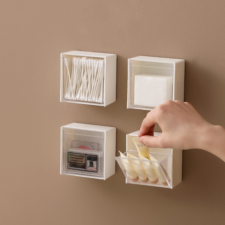 Boîte de rangement murale transparente eprolo pour coton-tiges, petits objets, rangement sans traces et facile à fixer au mur