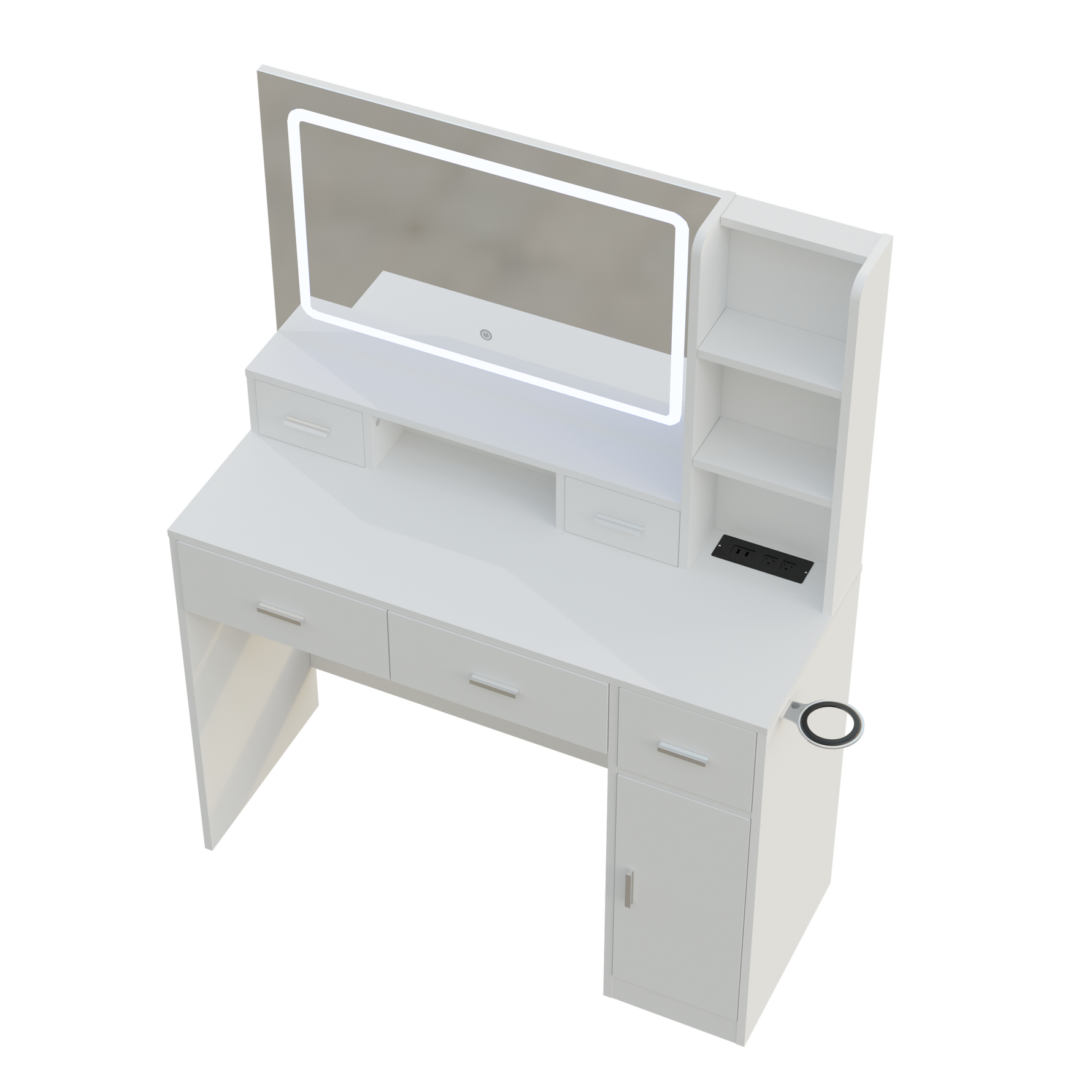 Miroir intelligent avec coiffeuse eprolo, tiroirs et armoires de rangement pour chambre ou dressing, design moderne et fonctionnel