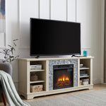 Meuble TV blanc avec cheminée électrique en pierre, espace de rangement ouvert et insert de 18 pouces, marque eprolo