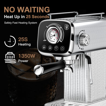 20 Bar Professional Espresso Machine With Milk Frother, Single & Double Shot, ESE Pod Compatible, Visual Display Of Pressure, Removable Water Tank For Cappuccino, Latte, Machiato For Home Barista