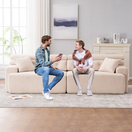 LY-029 APRICOT COMPRESSION SOFA 4-seater Combined Sofa, Wood Grain Chenille Fabric, Full Sponge Compression Sofa,combined Sofa With 2 Pillows For Living Home Furniture Apartment