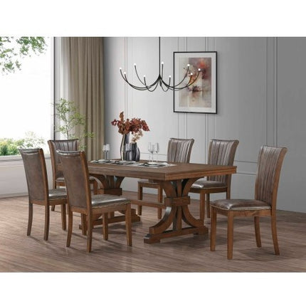 78.74 Rectangular Rubber Wood Dining Table For 6-8 With Wooden Trestle Pedestal Base,Mid Century Modern Kitchen Wooden Table Dinner Table For Dining Room, Living Room,OAK