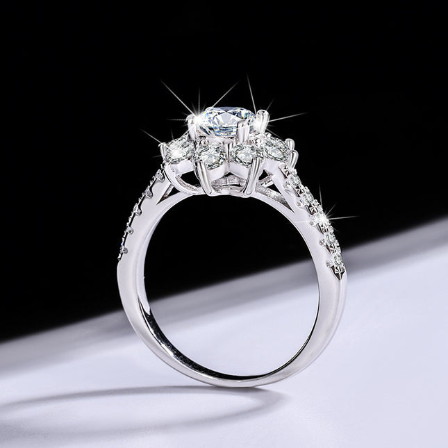 Sterling Silver 925 Moissanite Ring Female Flower Diamond