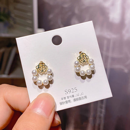 S925 Silver Needle Geometric Opal Temperament Diamond Earrings Simple