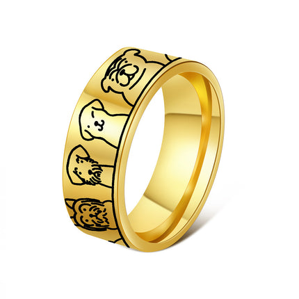 Round Various Cute Puppy Loop Pattern Stainless Steel Non-mainstream Style Ring