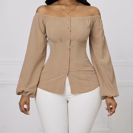 Ladies' Solid Color One Shoulder Waist Slimming Fashion Shirt