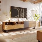 Meuble TV moderne pour téléviseur 80 pouces avec double espace de rangement, en bois élégant, par eprolo.