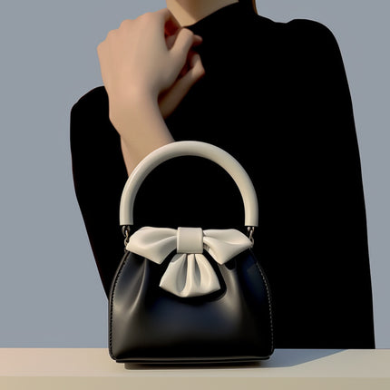 Women's Pleated Handbag Contrast Color Bow Bucket Bag