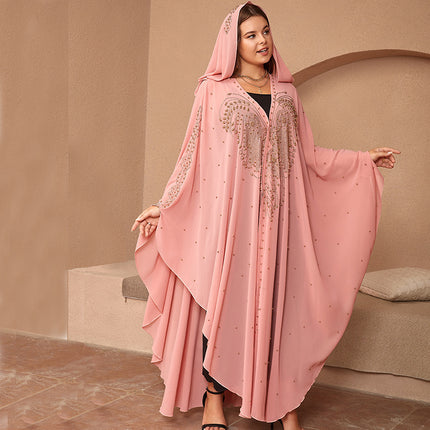 Muslim Style Rhinestone Beaded High Density Chiffon Cape And Shawl