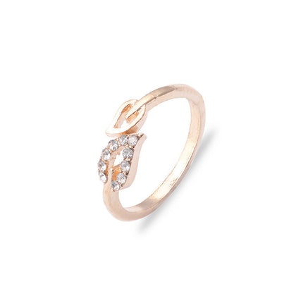 Leaf Rhinestone Peach Heart Adjustable Joint Ring