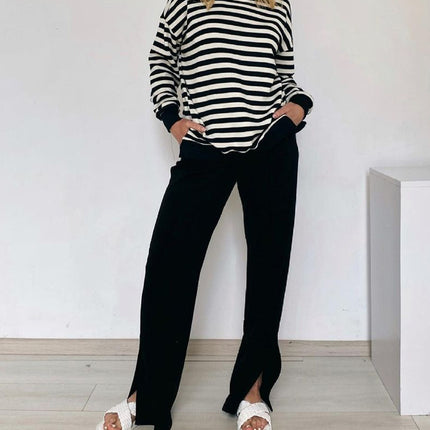 Yiyiyouni Knitted Thick Casual Striped Pullovers Women