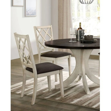 Antique White Solid Wood Set Of 2 Chairs Unique Design Back Kitchen Dining Room Breakfast Grey Cushion Seat Chair Fabric