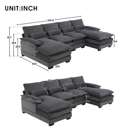 New Modern U-shaped Sectional Sofa, 6-Seat With Waist Pillows 109.8 55.9