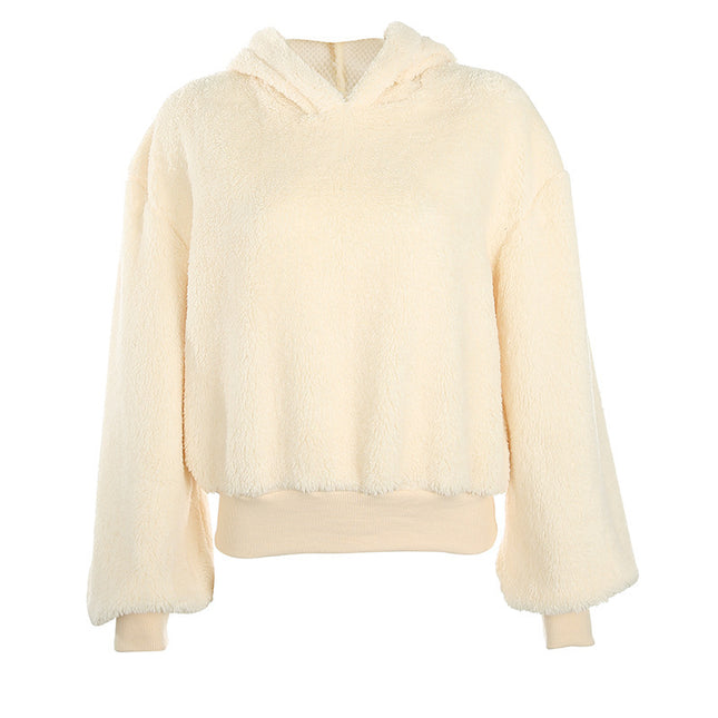 Solid color fur hooded loose coat